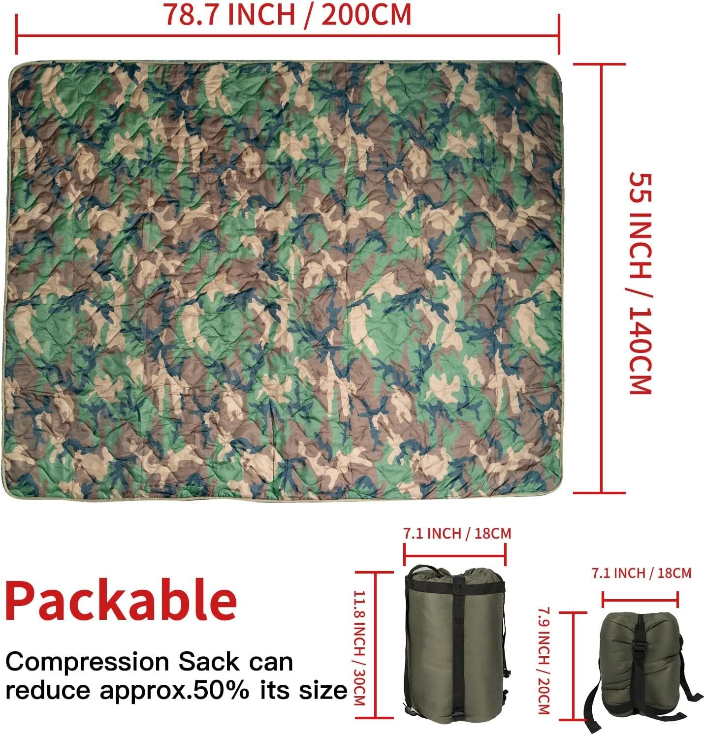 Kylebooker Camo Woobie Blanket Waterproof Poncho Liner for Outdoor Camping; Hiking; Hunting; Survival; Backpacking; Picnicking Doba